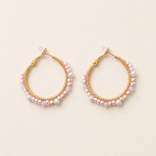 Soft Pearl Hoops – Pink