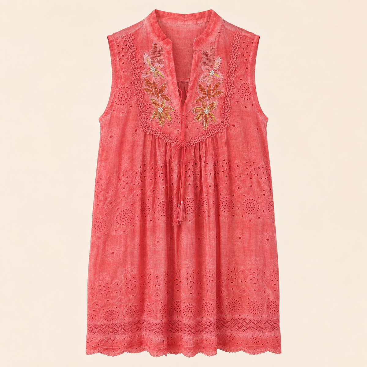Soleya Coral Embroidered Dress