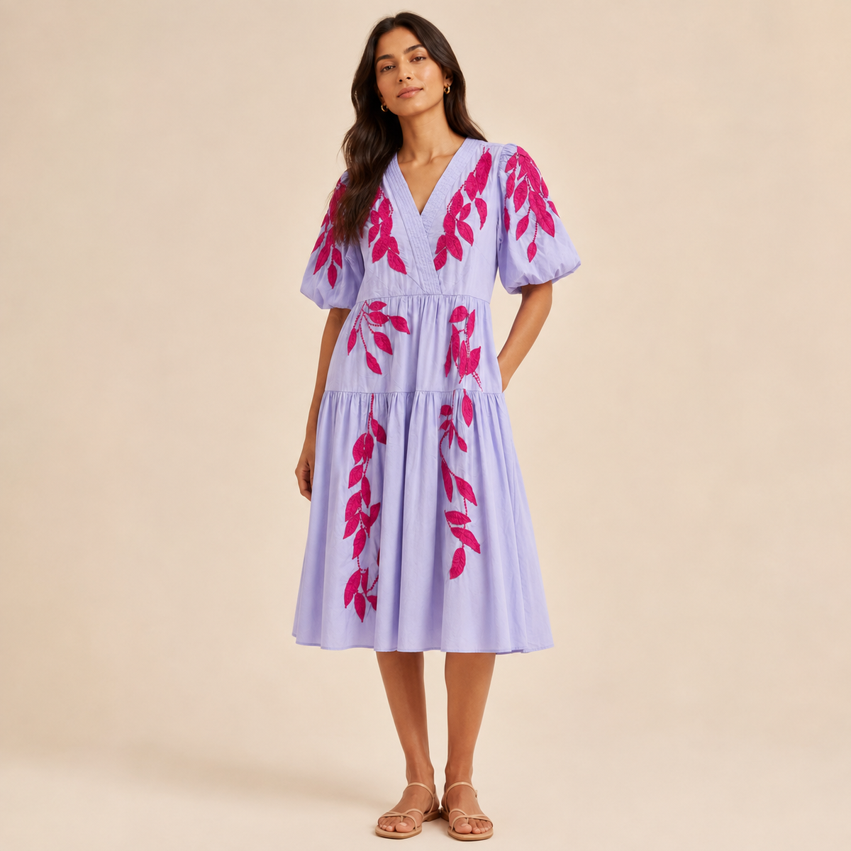 Soleya Leaf Embroidered Dress