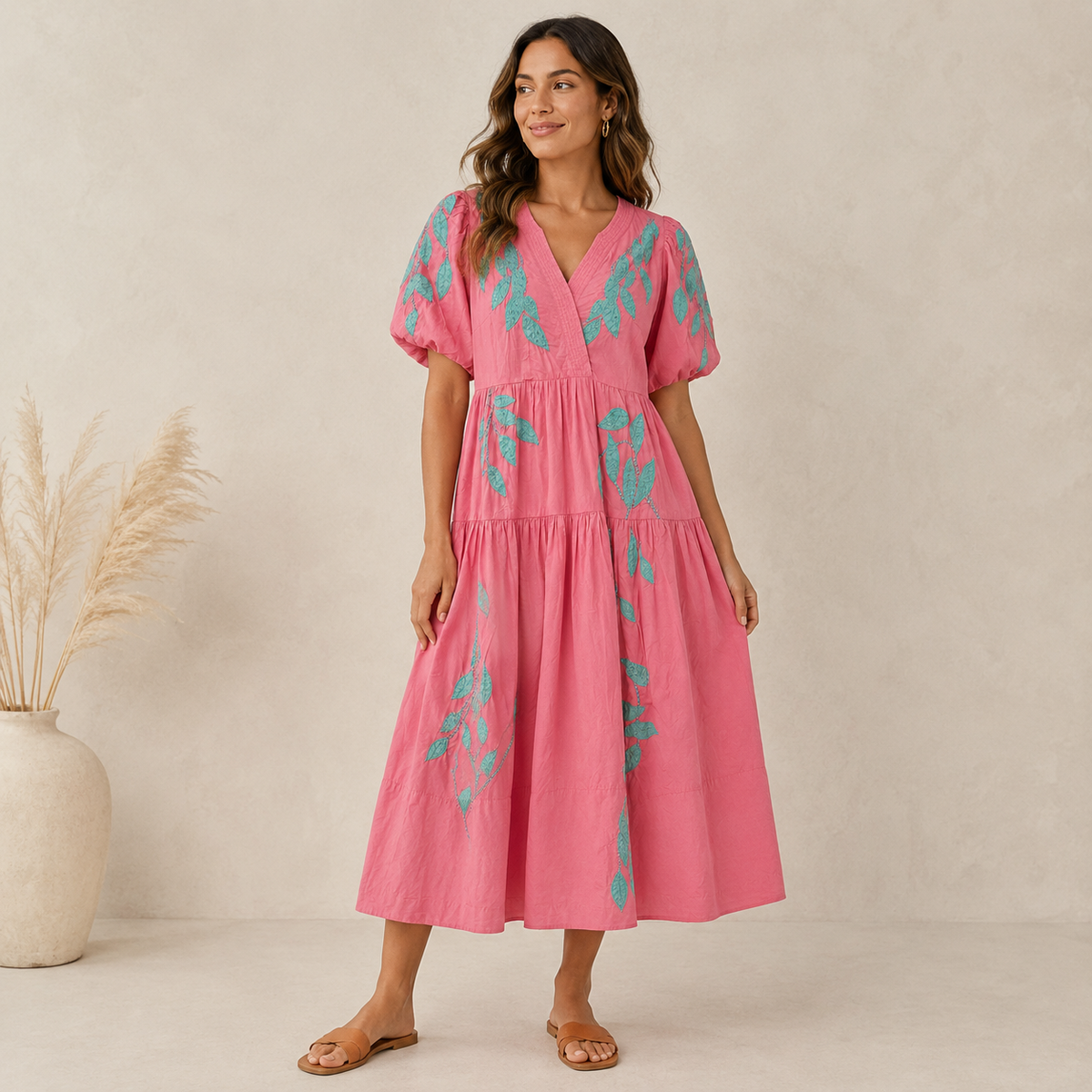 Soleya Leaf Embroidered Dress