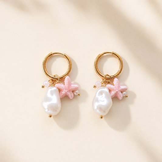 Starfish Pearl Hoops – Pink