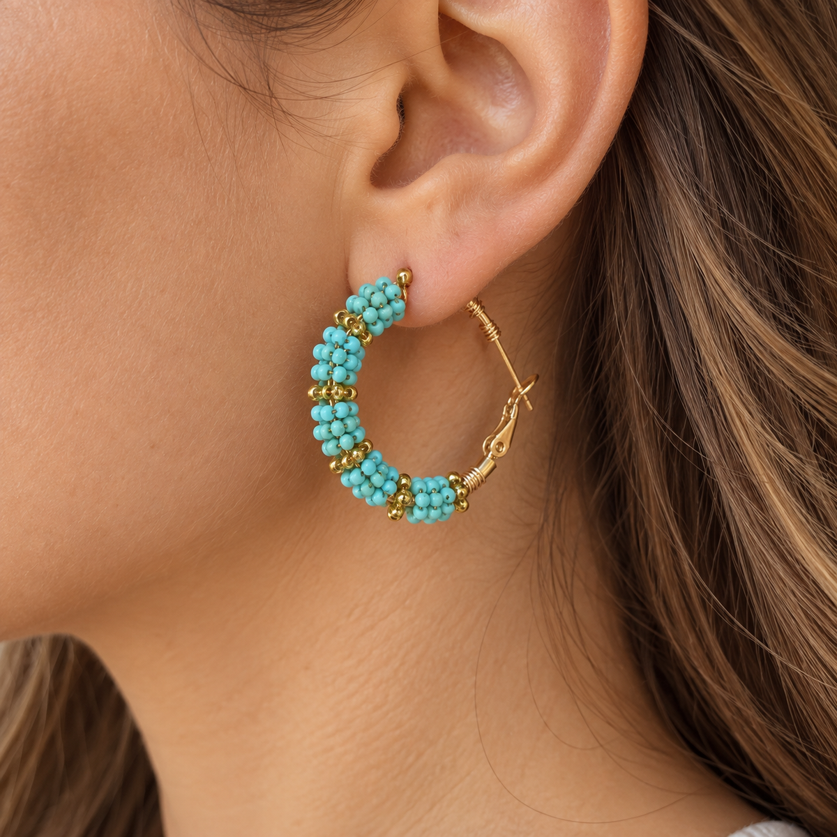Turquoise Beaded Hoop Earrings