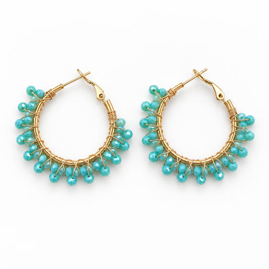 Turquoise Beaded Hoop Earrings