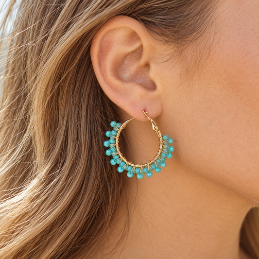 Turquoise Beaded Hoop Earrings