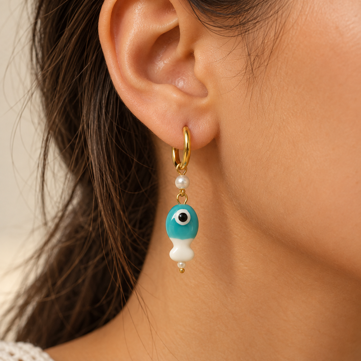 Turquoise Fish Charm Earrings