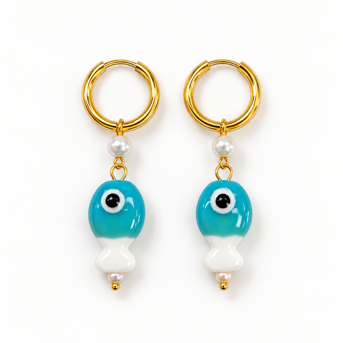Turquoise Fish Charm Earrings
