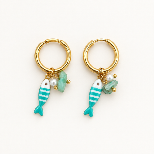Turquoise Fish Charm Earrings