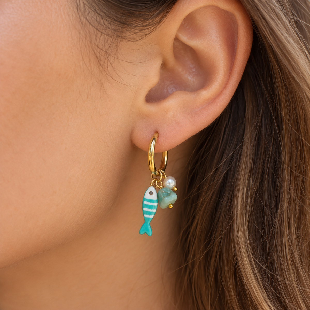 Turquoise Fish Charm Earrings