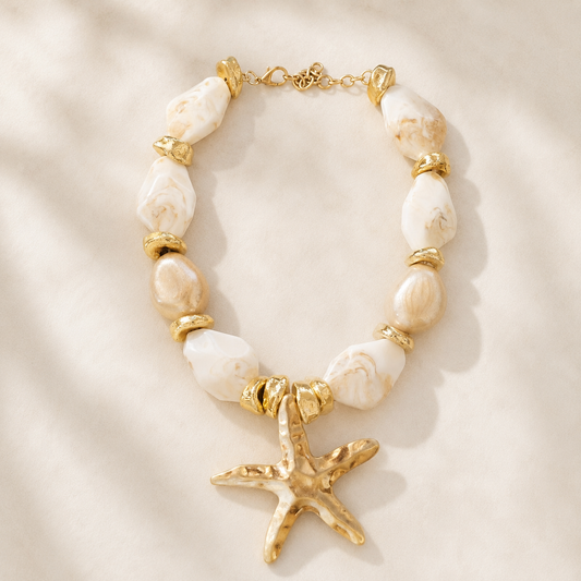 Zeester Statement Ketting – Crème & Goud