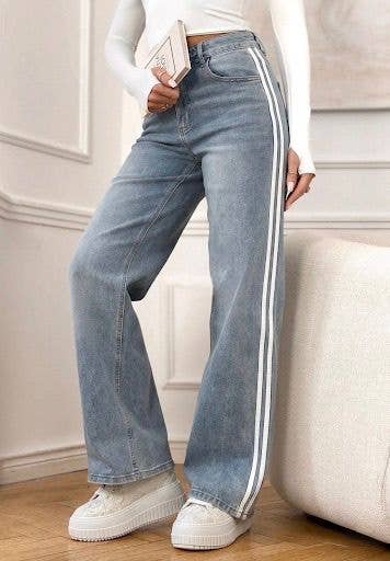 Sporty Stripe Wide Leg Jeans
