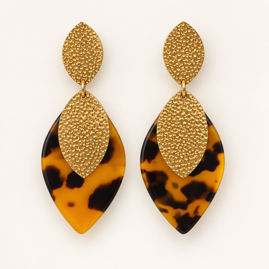 Tortoise Leaf Statement Earrings